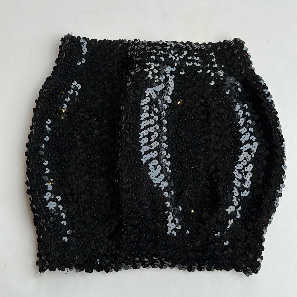 Sequin Black Stretchy Crop Tube Top